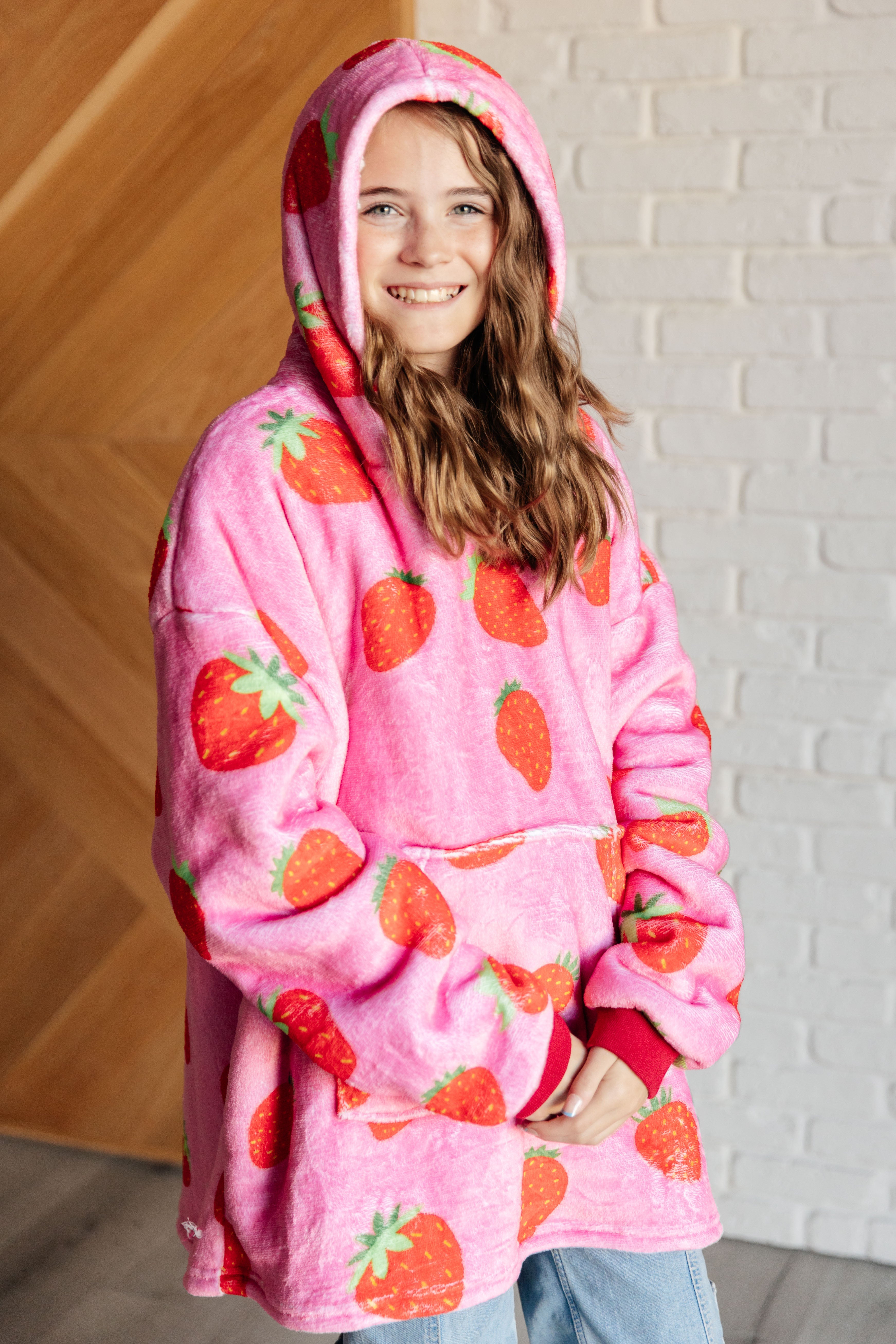 Kids Oversized Hoodie Blanket in Strawberry Sweatshirts & Hoodies