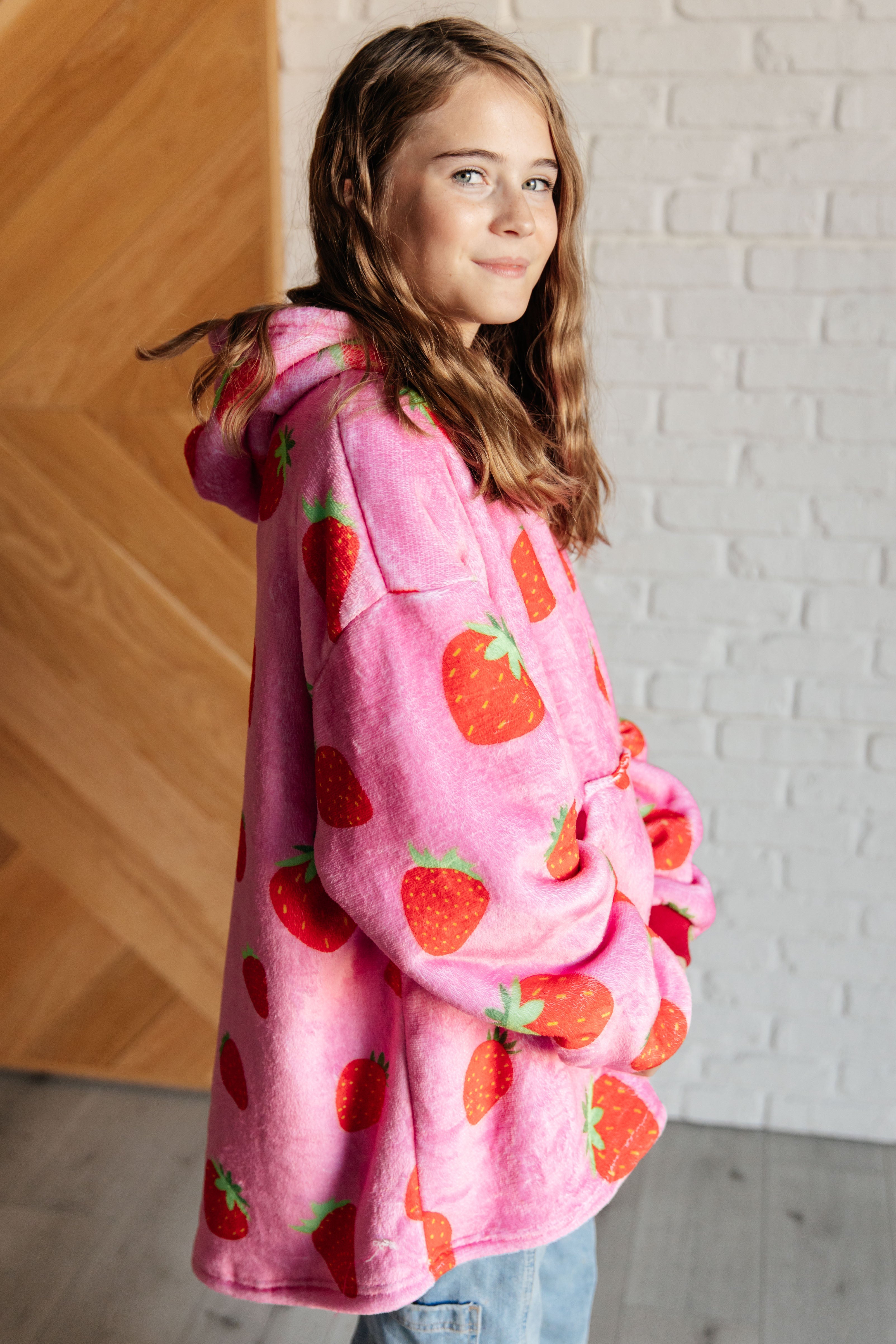 Kids Oversized Hoodie Blanket in Strawberry Sweatshirts & Hoodies