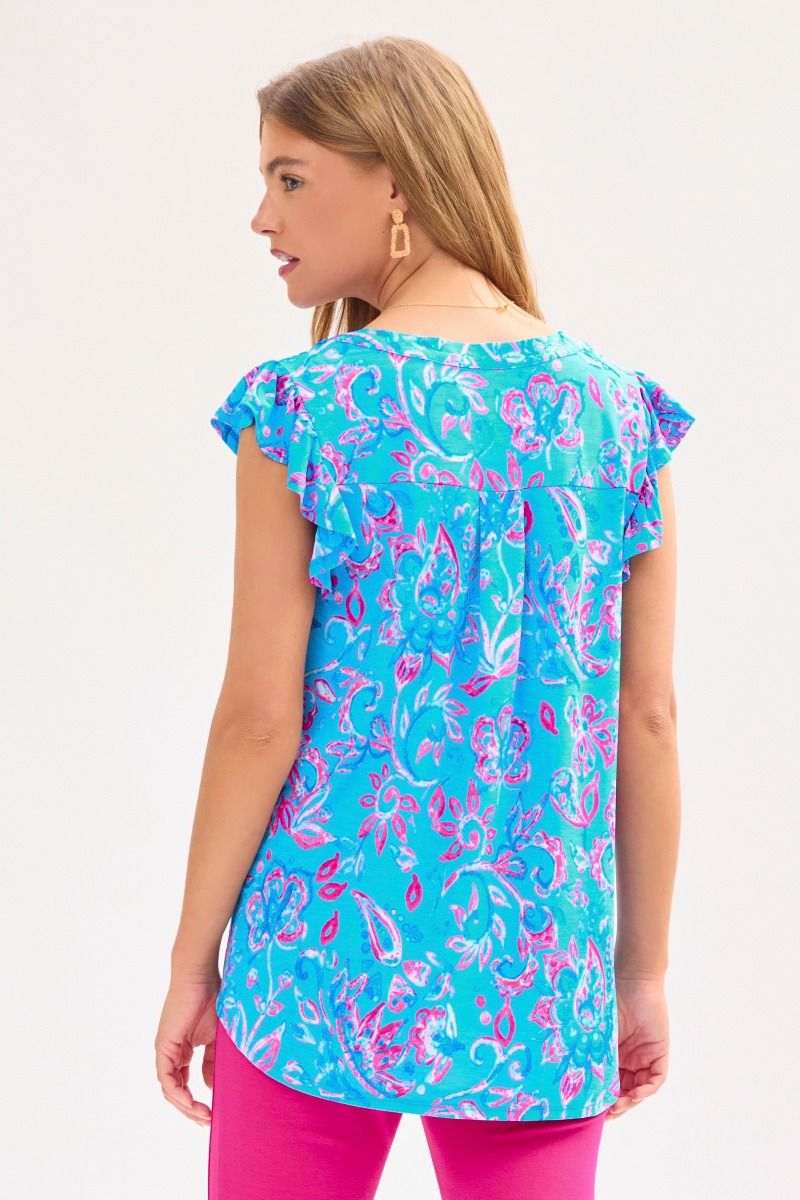 Dear Scarlett Lizzy Flutter Sleeve Top in Royal Blue Womens