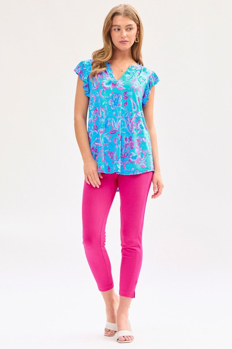 Dear Scarlett Lizzy Flutter Sleeve Top in Royal Blue Womens