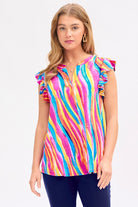 Dear Scarlett Lizzy Flutter Sleeve Top in Multi Womens