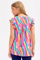 Dear Scarlett Lizzy Flutter Sleeve Top in Multi Womens