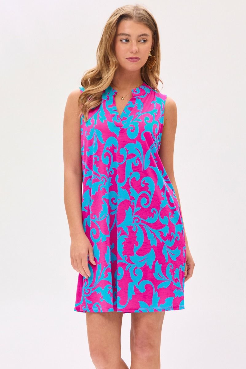 Dear Scarlett Lizzy Tank Dress in Magenta Teal Womens