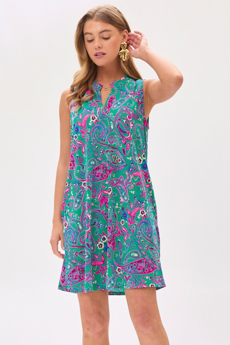 Dear Scarlett Lizzy Tank Dress in Emerald/Pink Womens