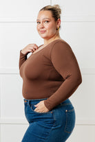 Yelete Bring in the Basics Seamless Reversible V-Neck Coffee Shirts & Tops