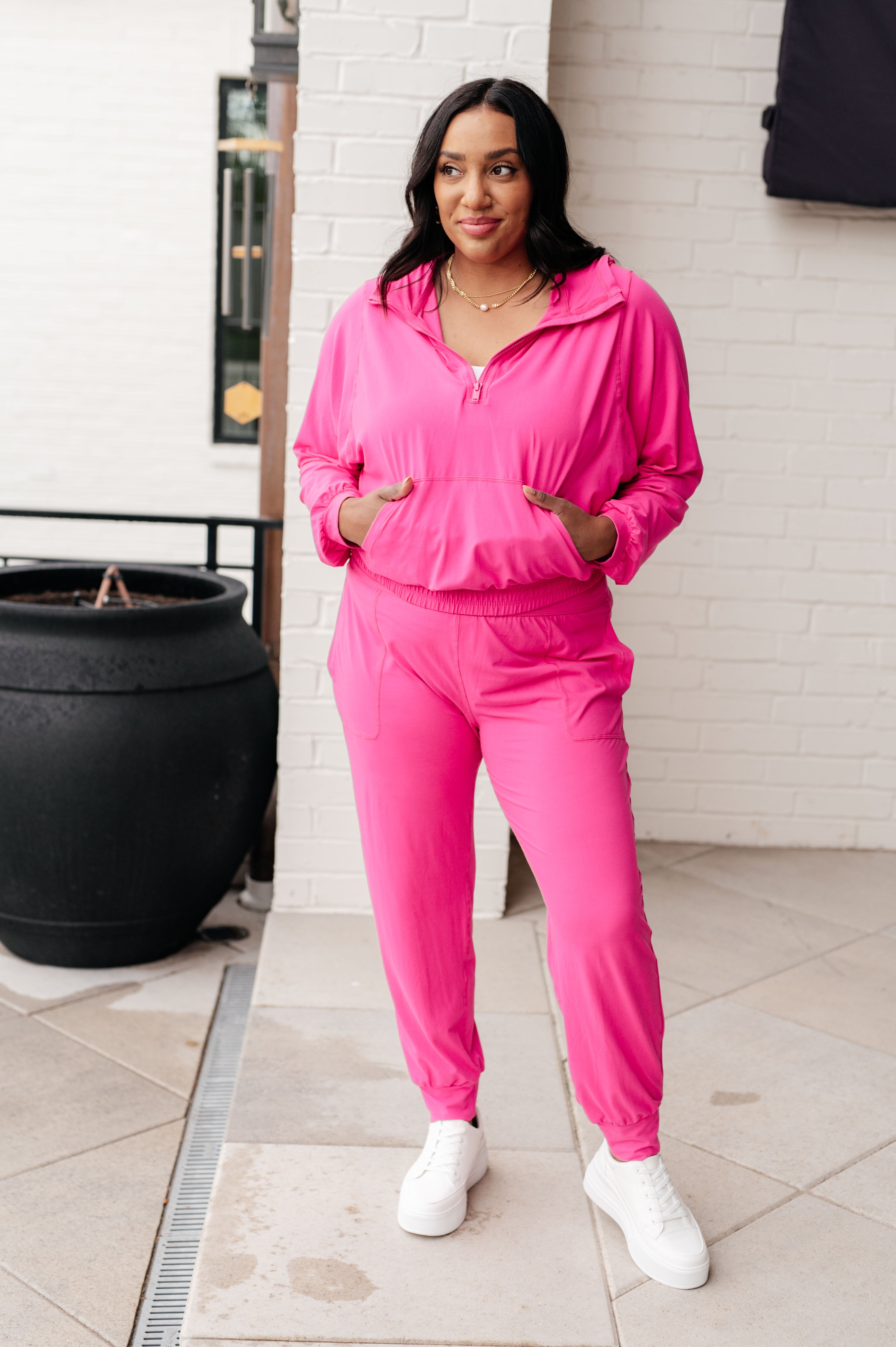 Rae Mode Morning Run Half Zip Hoodie in Sonic Pink Athleisure