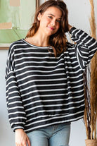 Hopley Charcoal Stripe Terry Banded Dolman Pullover Shirts & Tops