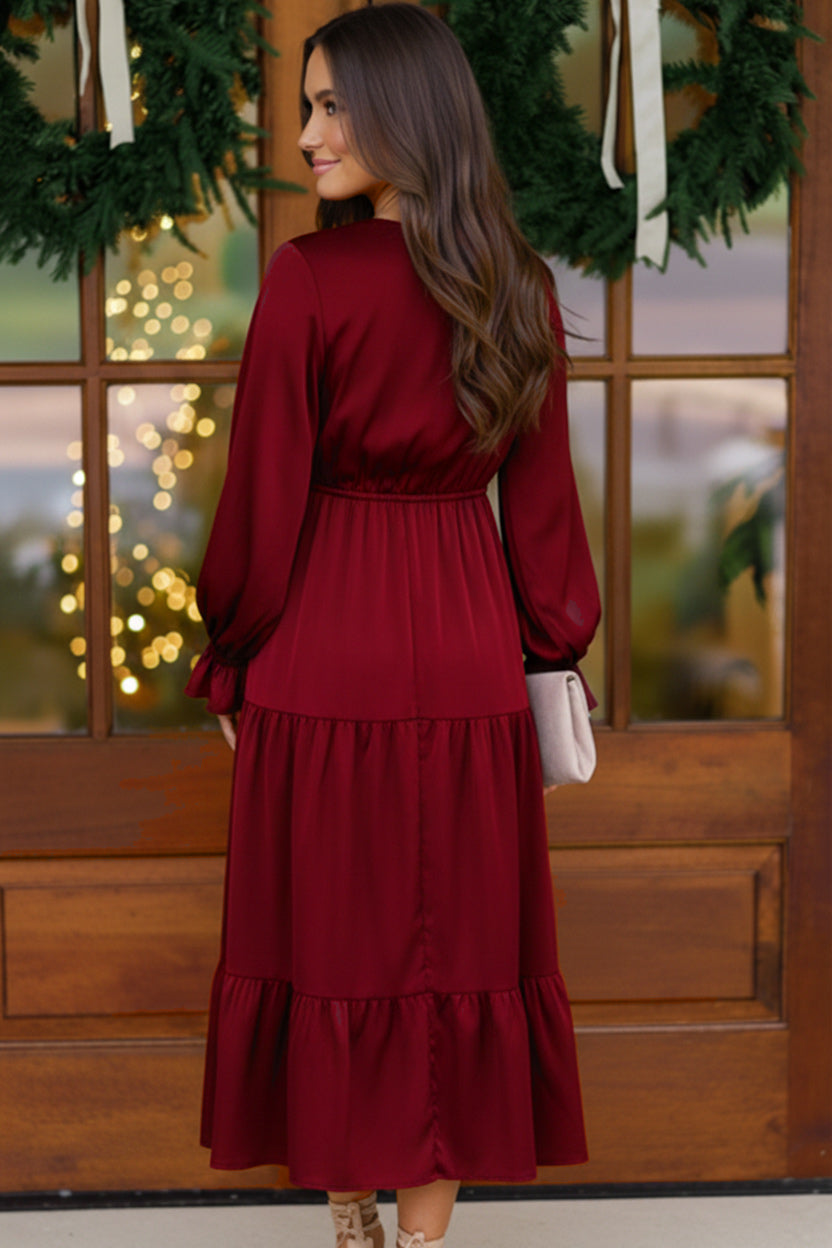 Haptics Burgundy V-Neck Satin Maxi Dress