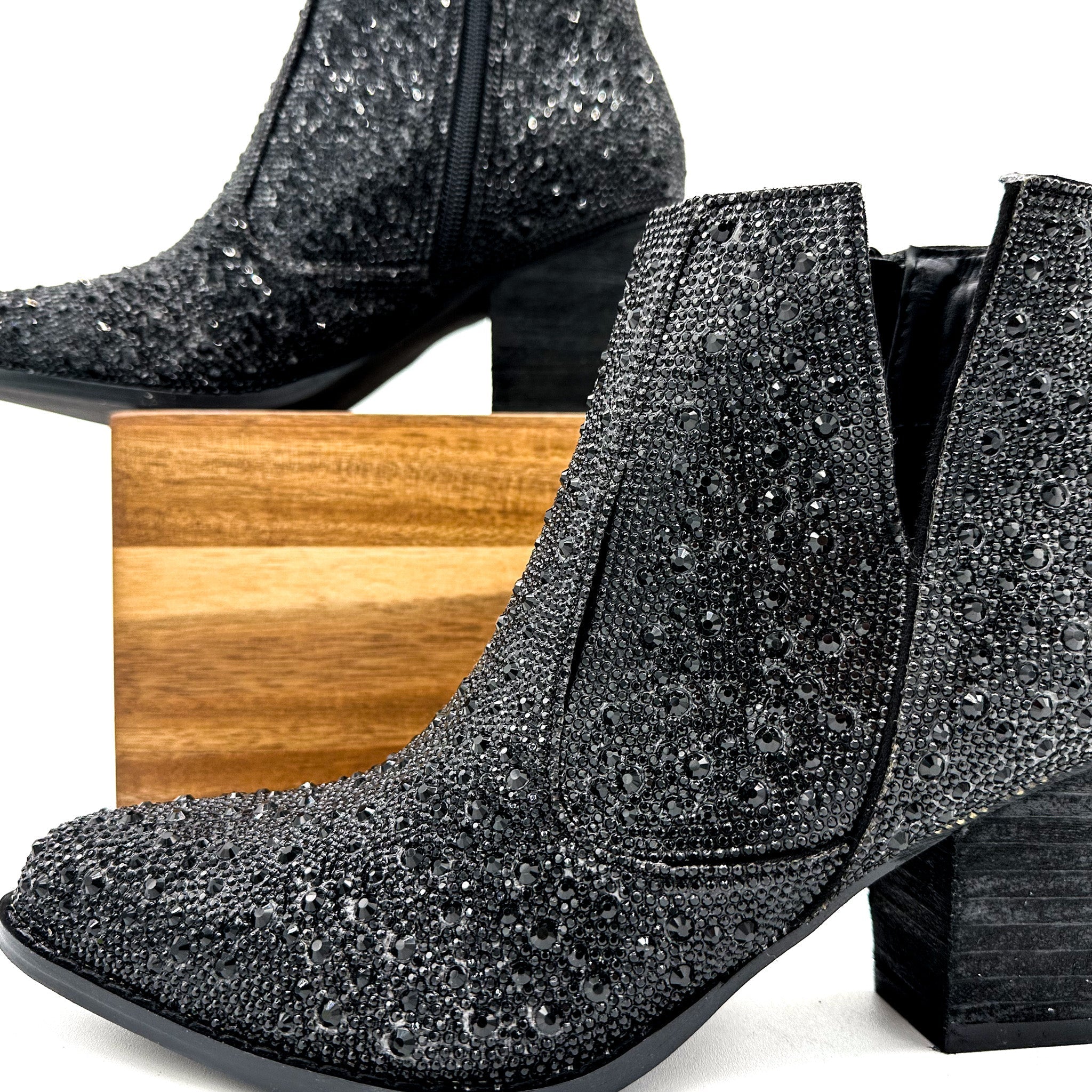 Naughty Monkey Shine Star Rhinestone Bootie in Black Ave Shops