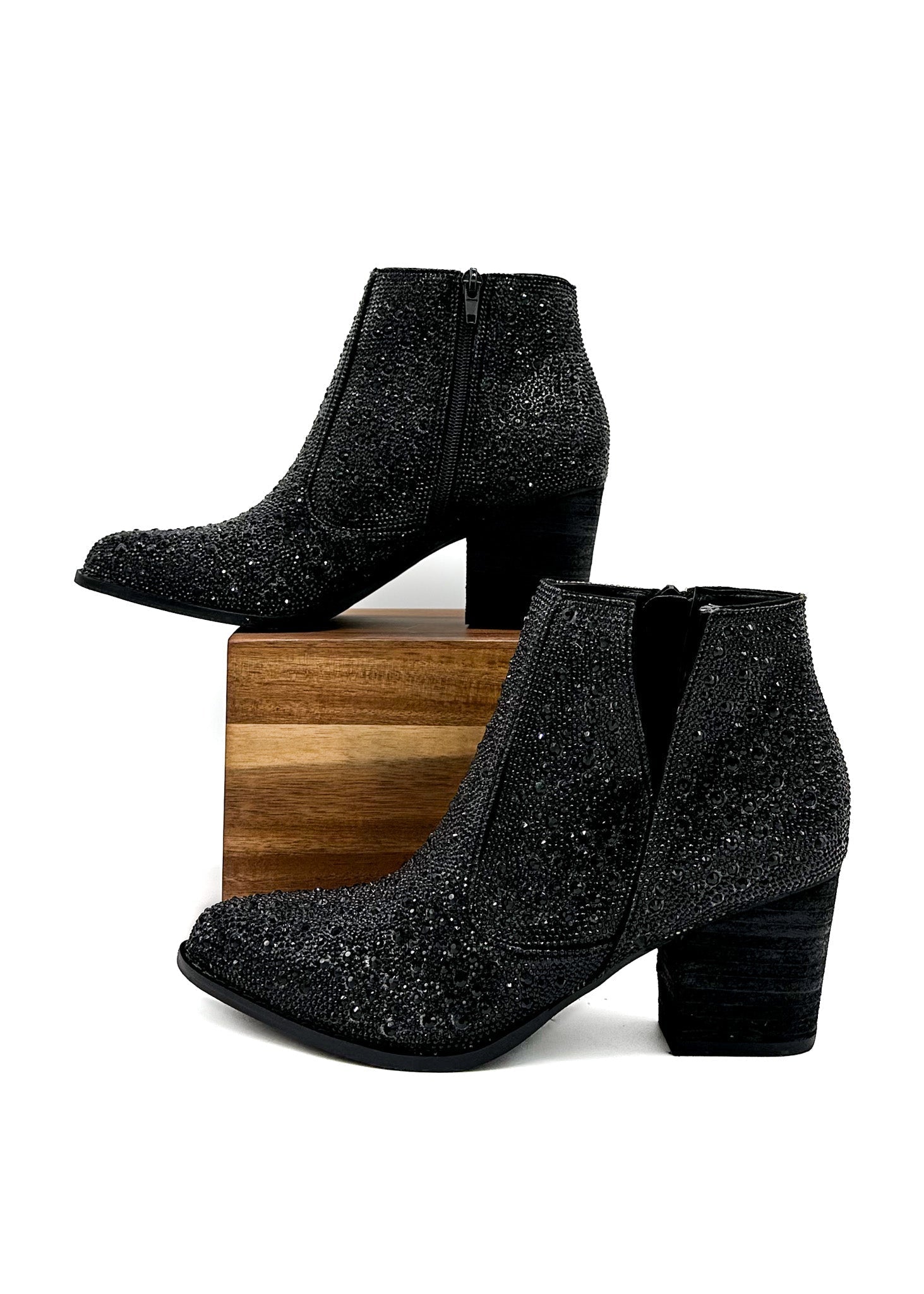 Naughty Monkey Shine Star Rhinestone Bootie in Black Ave Shops