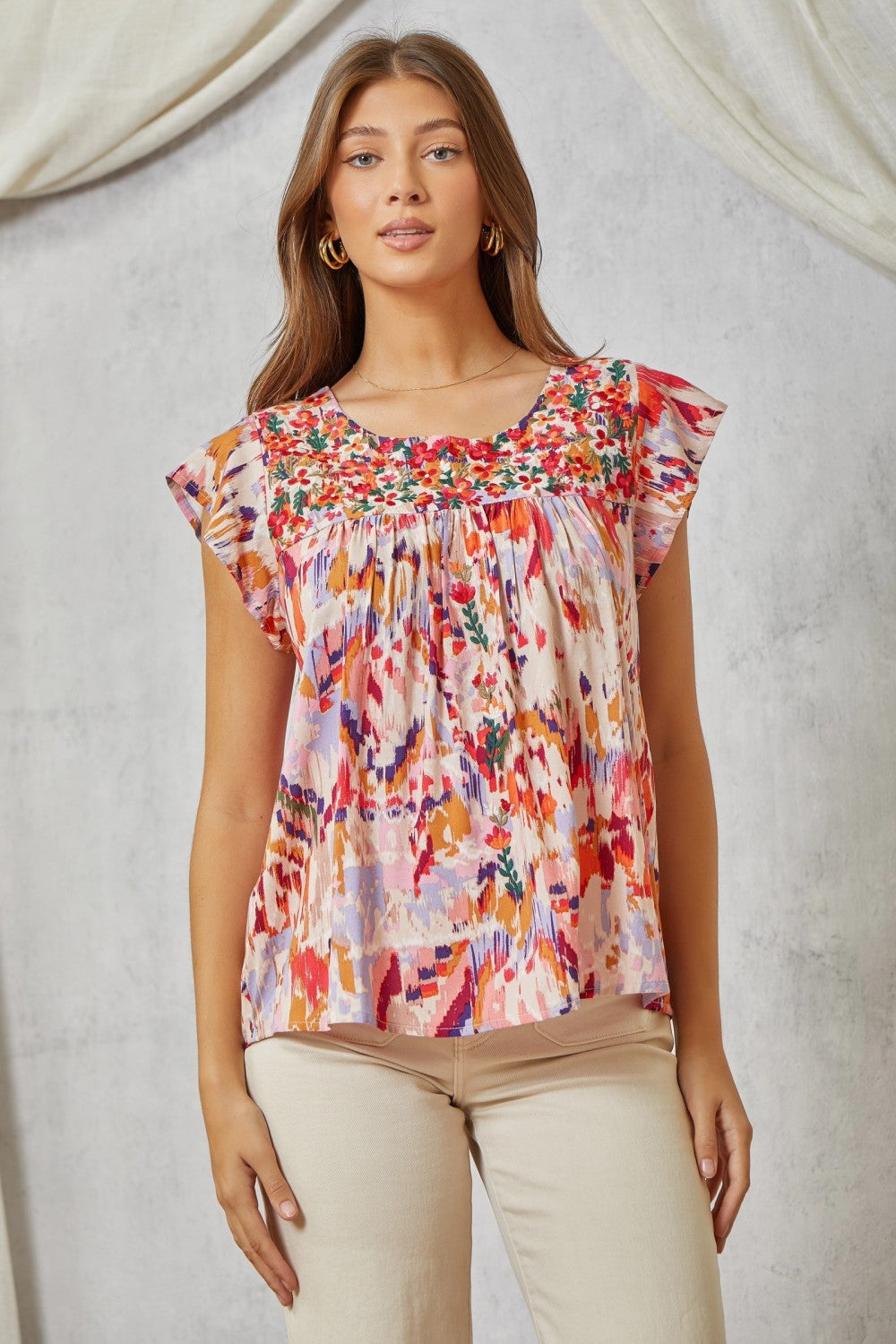 Andree by Unit Babydoll Top with Embroidered Yoke Tops