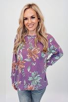 Dear Scarlett Weekend Blooms Purple Floral Long Sleeve Top Shirts & Tops