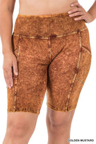 Zenana Plus Size Mineral Wash Wide Waistband Pocket Biker Shorts ZENANA