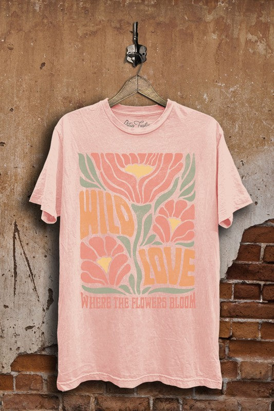 Lotus Fashion Collection Wild Love Where The Flowers Bloom Graphic Top L Pink Mineral Wash Lotus Fashion Collection