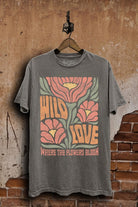 Lotus Fashion Collection Wild Love Where The Flowers Bloom Graphic Top Stone Gray Mineral Wash