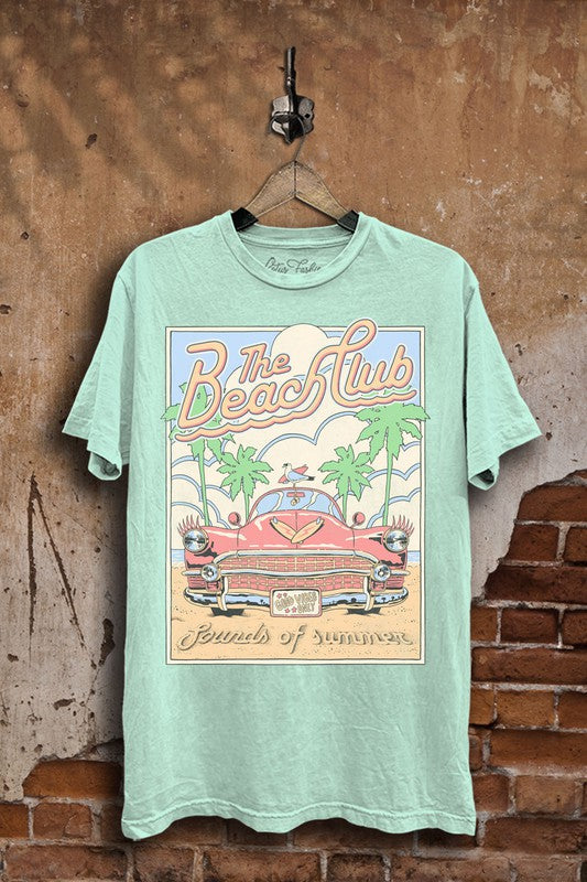 Lotus Fashion Collection The Beach Club Car Graphic Top Mint Mineral Wash Lotus Fashion Collection