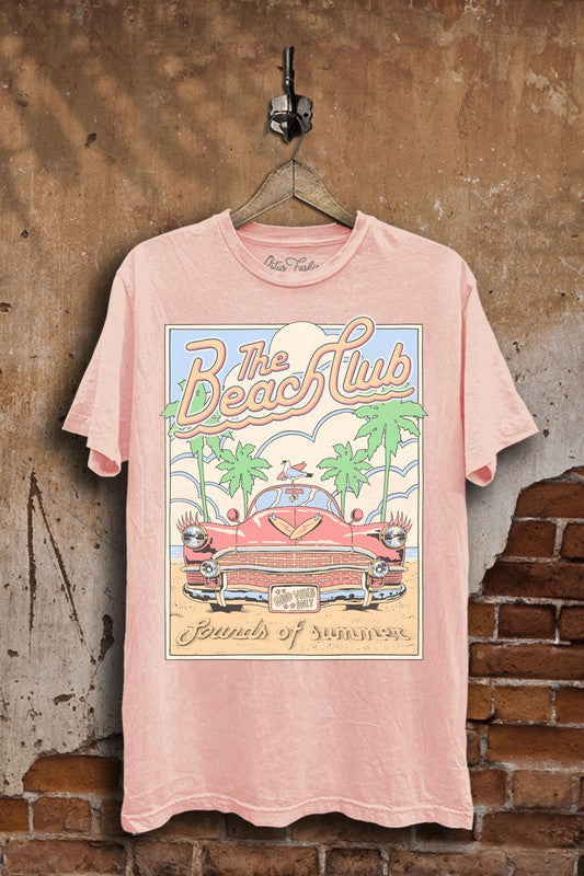 Lotus Fashion Collection The Beach Club Car Graphic Top L Pink Mineral Wash Lotus Fashion Collection