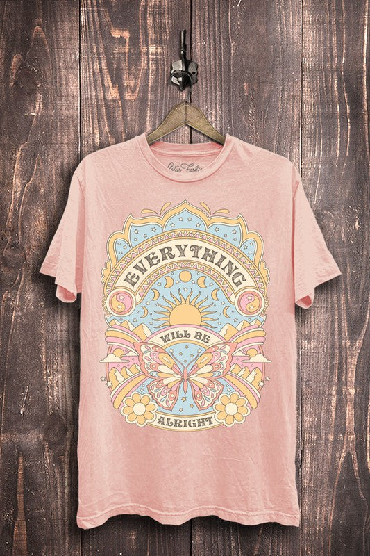 Lotus Fashion Collection Everything Will Be Alright Graphic Top L Pink Mineral Wash Lotus Fashion Collection