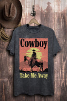 Lotus Fashion Collection Plus Size Cowboy Take Me Away Graphic Top Vintage Black Mineral Wash