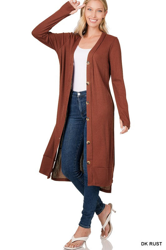 ZENANA RIBBED LONG CARDIGAN ZENANA