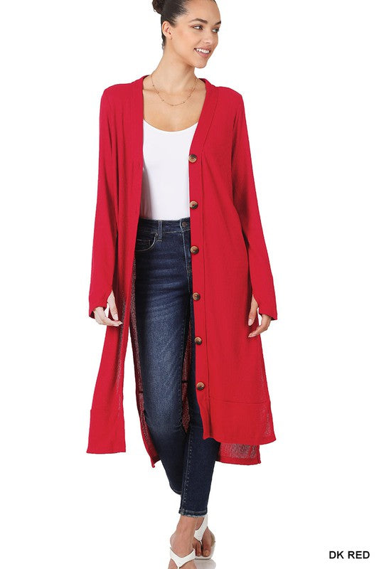 ZENANA RIBBED LONG CARDIGAN ZENANA