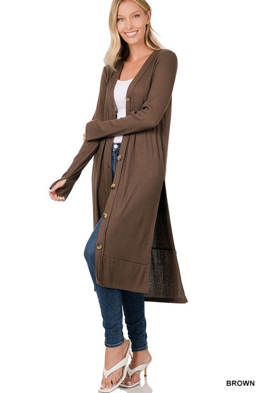ZENANA RIBBED LONG CARDIGAN ZENANA