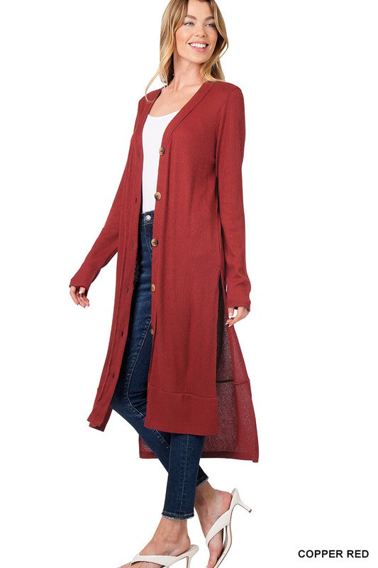 ZENANA RIBBED LONG CARDIGAN ZENANA