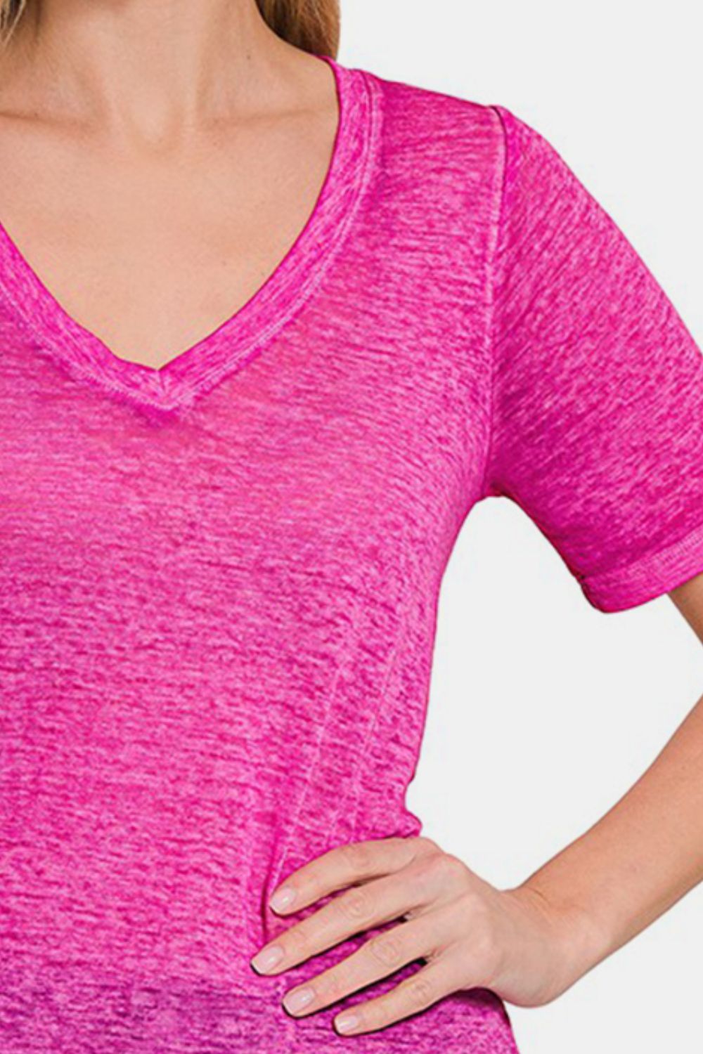 Zenana Hot Pink V-Neck Short Sleeve T-Shirt Trendsi