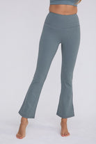 Mono B Flare Swoop Back High-Waisted Leggings BLUE GREEN Mono B