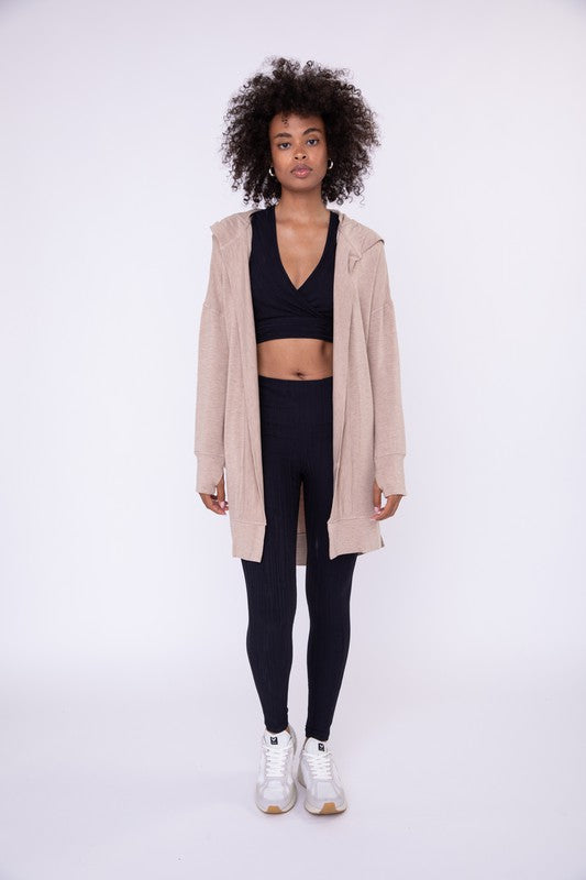 Mono B Longline Hooded Cardigan with Pockets Ruby Idol Apparel