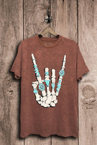 Lotus Fashion Collection Skeleton Rock Hand Sign Graphic Top