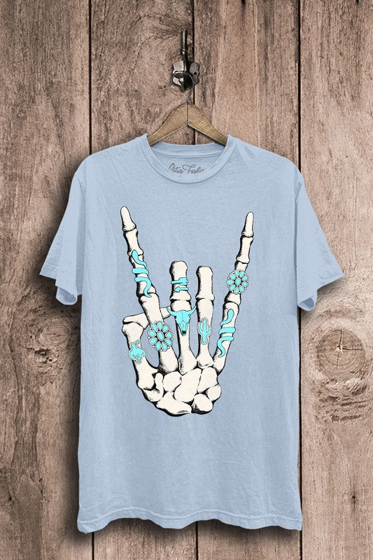 Lotus Fashion Collection Skeleton Rock Hand Sign Graphic Top Lotus Fashion Collection