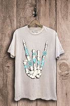 Lotus Fashion Collection Skeleton Rock Hand Sign Graphic Top