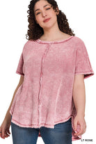 Zenana Plus Size Washed Baby Waffle Short Sleeve Top LT ROSE ZENANA