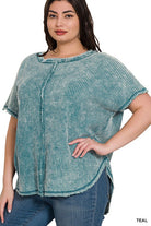 Zenana Plus Size Washed Baby Waffle Short Sleeve Top TEAL ZENANA