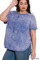 Zenana Plus Size Washed Baby Waffle Short Sleeve Top ZENANA