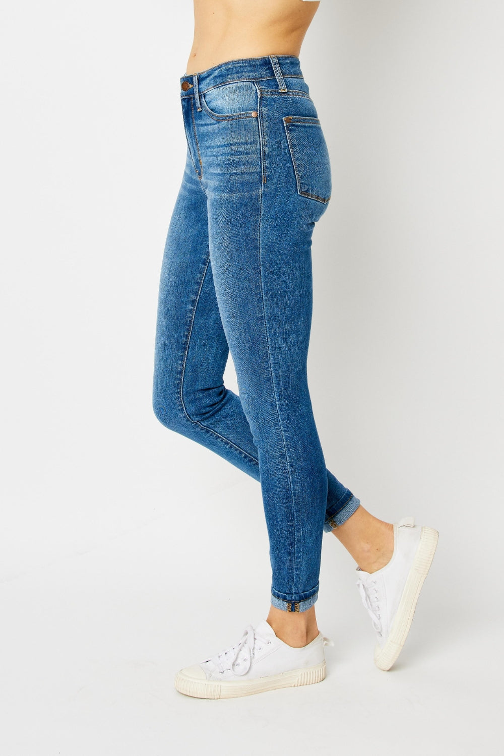 Judy Blue Medium Wash Cuffed Hem Skinny Jeans Trendsi