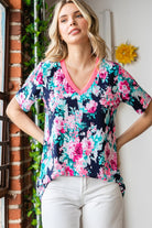 Heimish Floral V-Neck Short Sleeve T-Shirt Trendsi