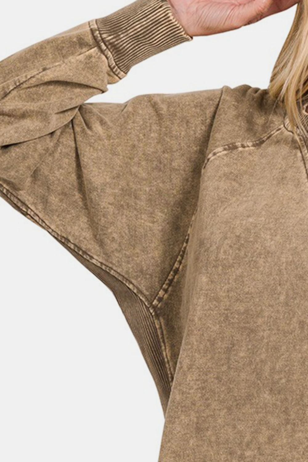 Zenana Pocketed Round Neck Sweatshirt Trendsi