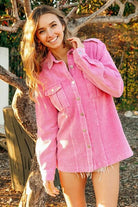BiBi Pink Button Up Corduroy Shacket Trendsi