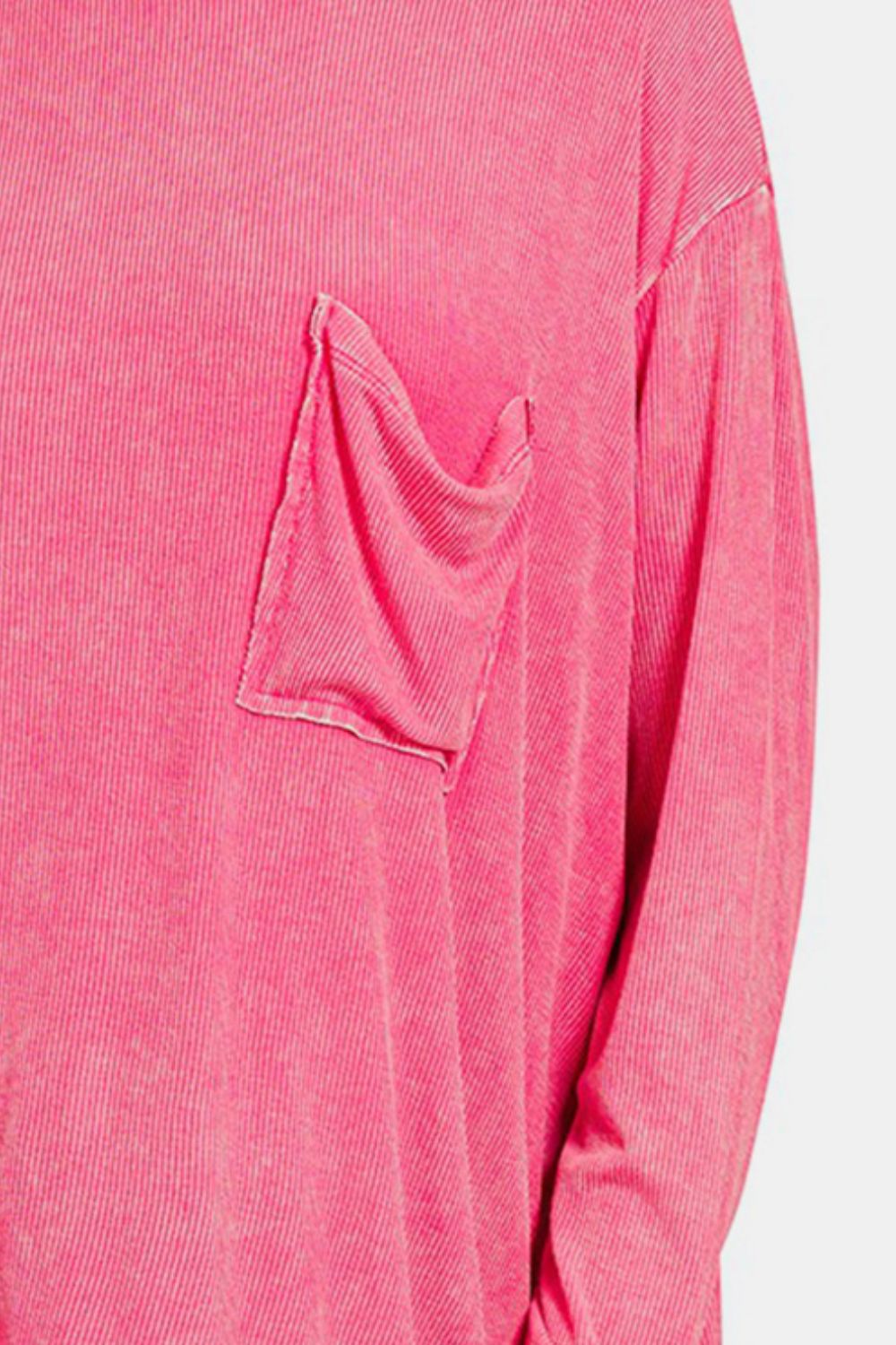 Zenana Fuchsia Mineral Washed Round Neck Long Sleeve T-Shirt Trendsi