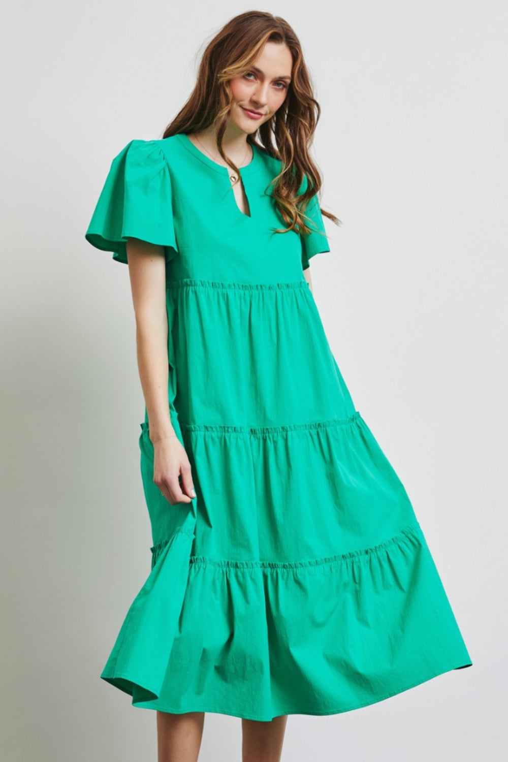 HEYSON Cotton Poplin Ruffled Tiered Midi Green Dress Emerald Green Trendsi