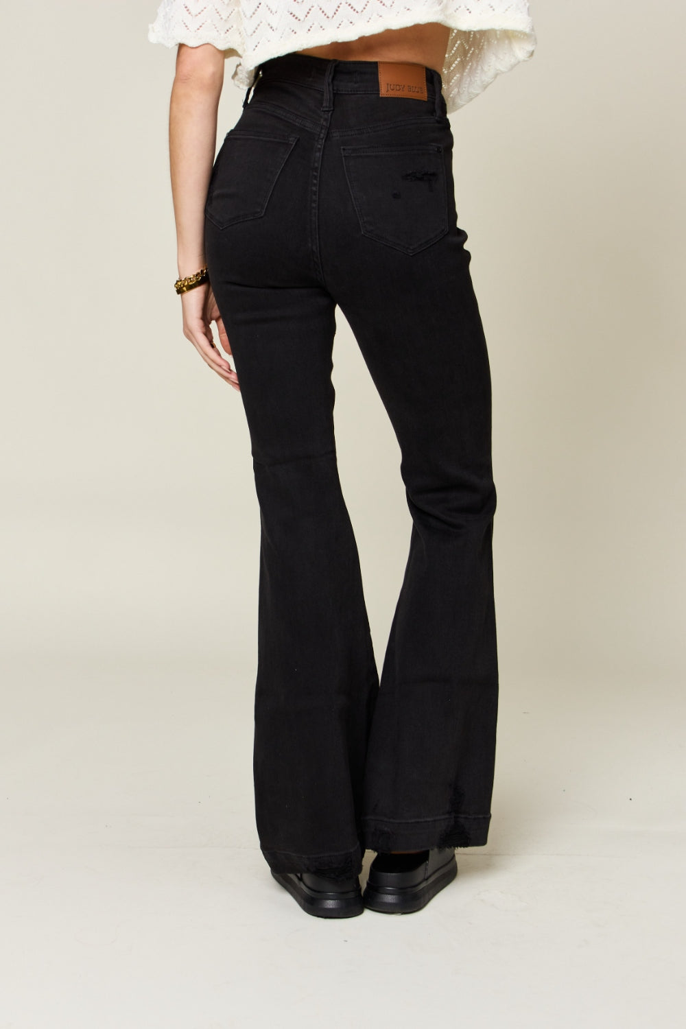 Judy Blue Black High Waist Distressed Flare Jeans Trendsi
