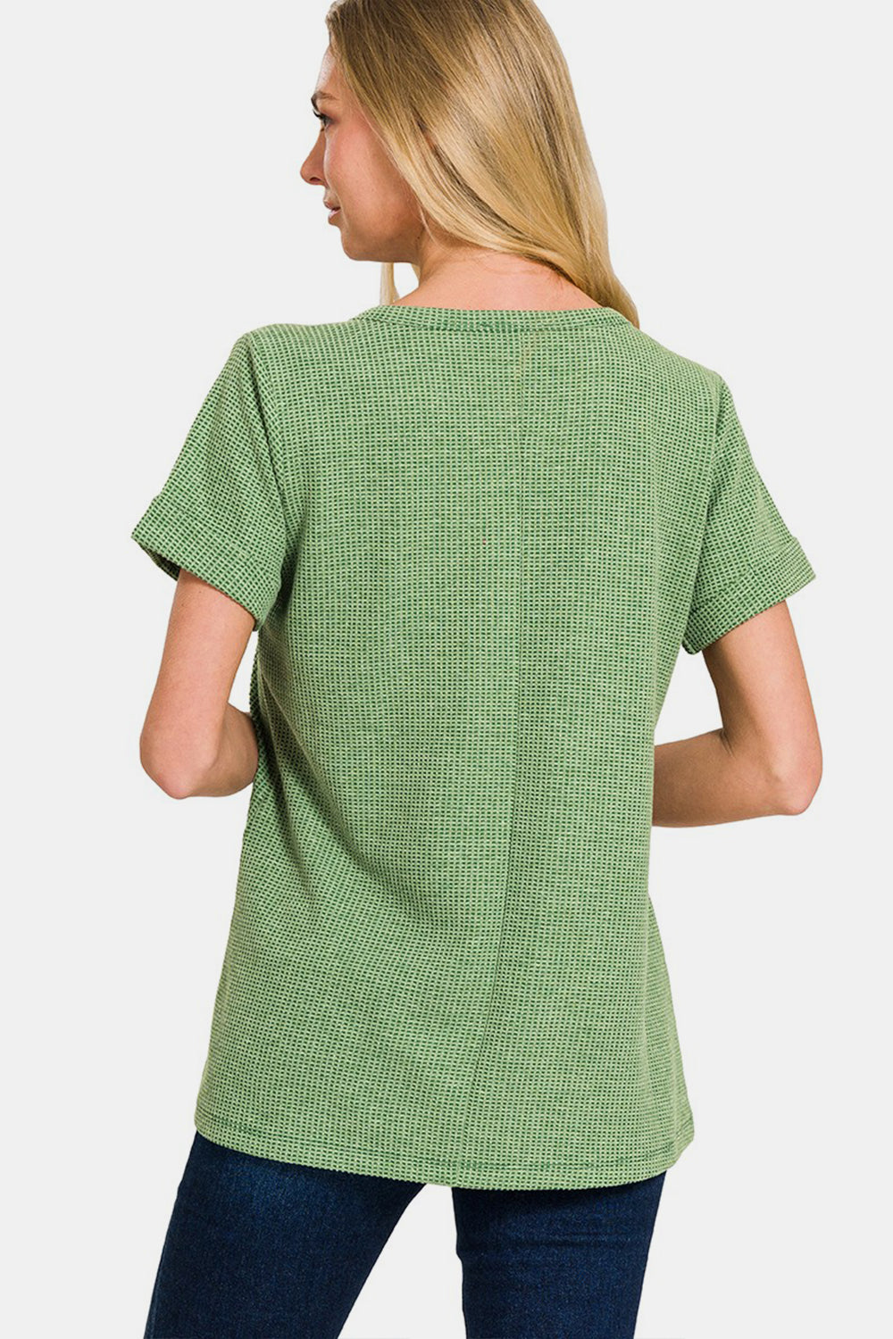 Zenana Waffle Notched Short Sleeve T-Shirt Trendsi