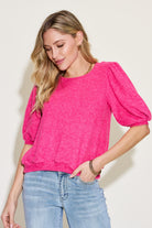 Zenana Fuchsia Round Neck Lantern Half Sleeve Sweater Fuchsia Trendsi