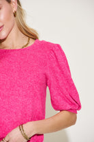 Zenana Fuchsia Round Neck Lantern Half Sleeve Sweater Trendsi