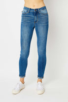 Judy Blue Medium Wash Cuffed Hem Skinny Jeans Trendsi