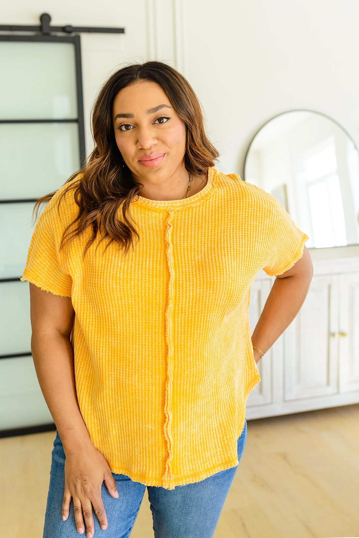 Zenana Plus Size Washed Baby Waffle Short Sleeve Top ZENANA