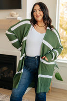 Haptics Brighter is Better Striped Cardigan in Green Ave Shops 11-30-23