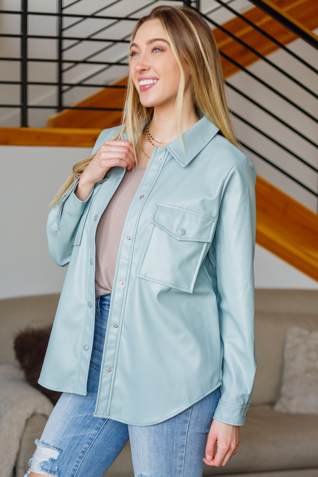 GeeGee Endlessly Longing Faux Leather Shacket Bogo Free